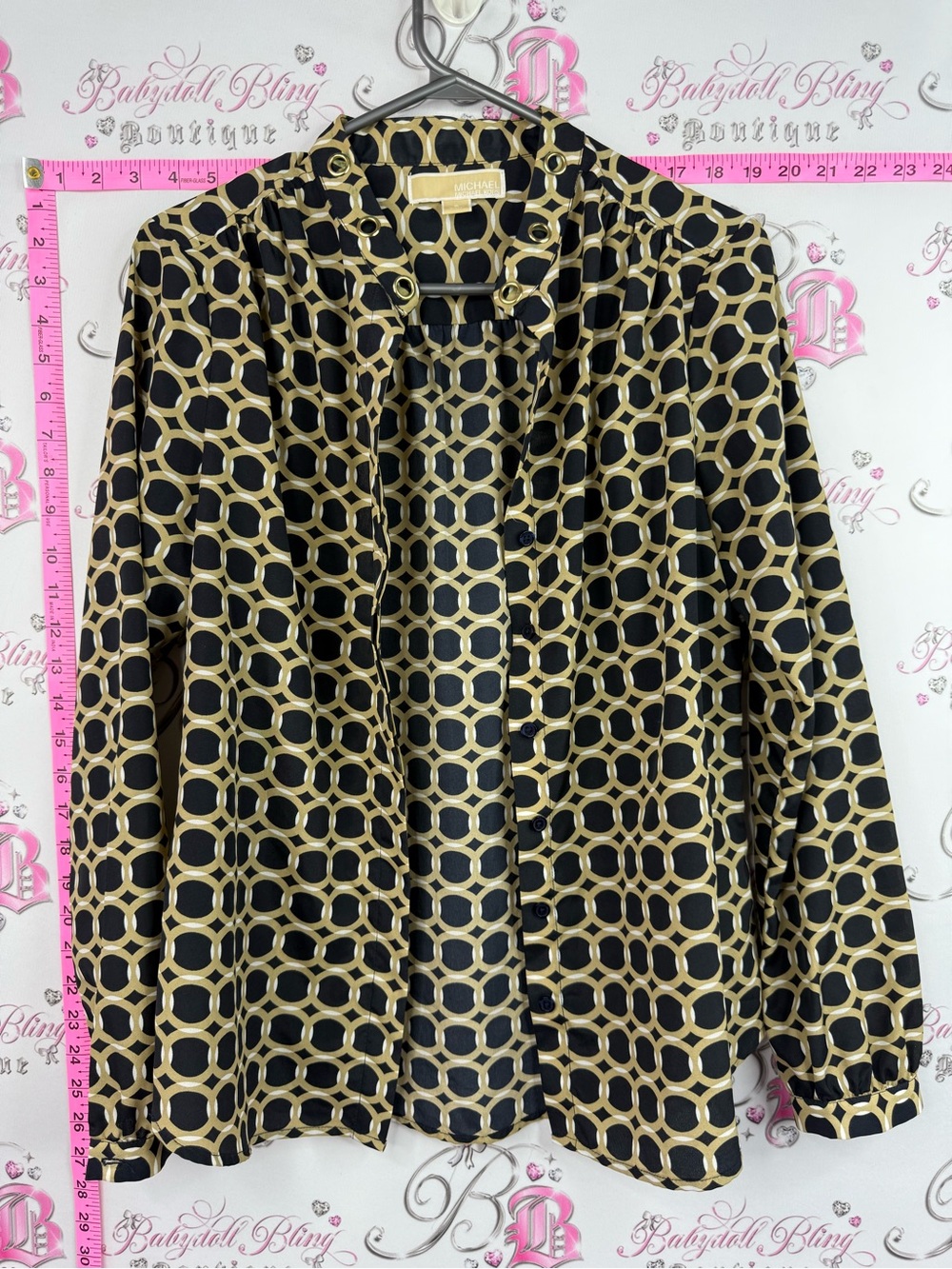MICHAEL Michael Kors navy blue Black and Gold Geometric Button-Down Shirt